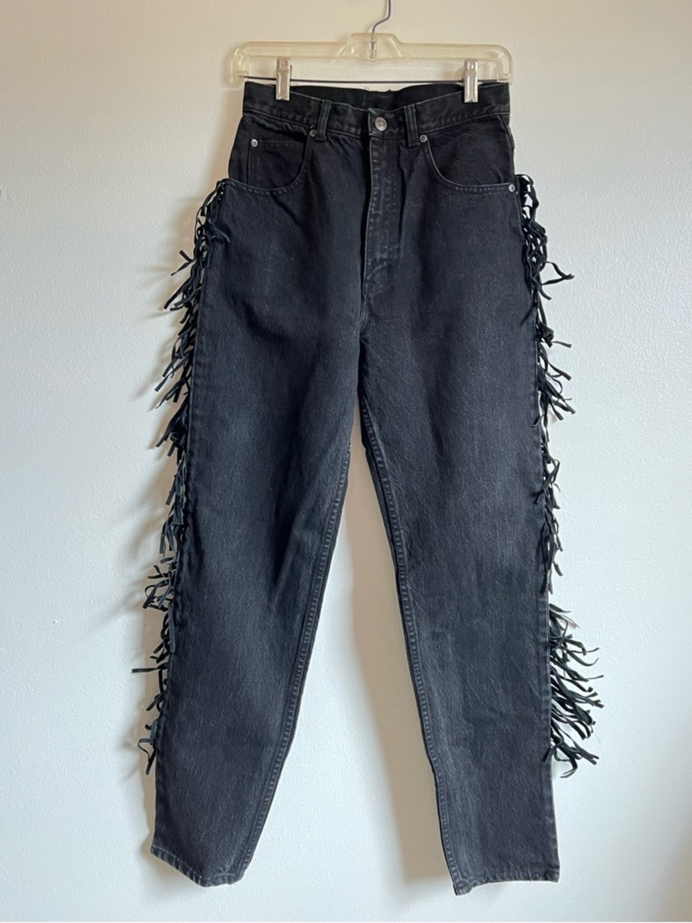 Vintage Exterior High-Waist Black Fringe Women's Jeans